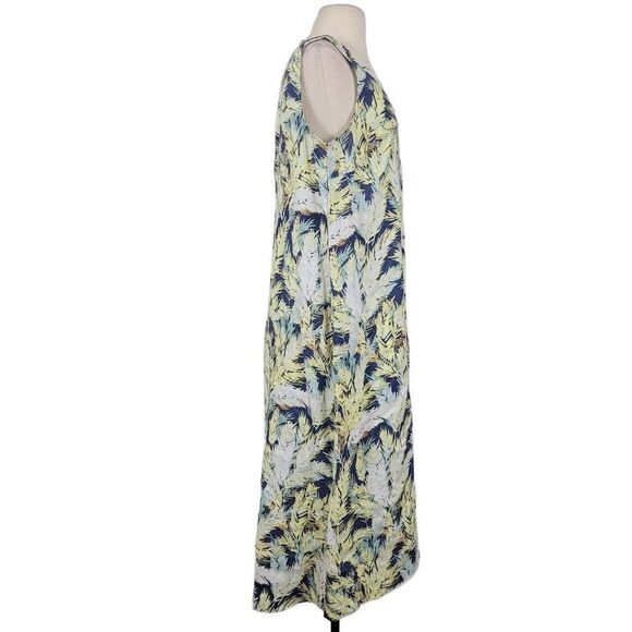 J. Jill Love Linen Leaf Print Sleeveless Midi Dress Sz S Blue‎ Green Pull Over - Picture 5 of 12